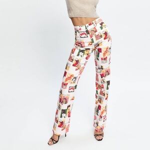 Reformation Colourful Comic Graphic Print High Waisted Pants/Jeans